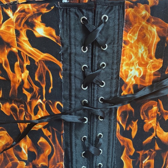 Custom “Playboy” Fire Flame Corset with Matching Black Flame Bunny Ears, Costume - Picture 3 of 3